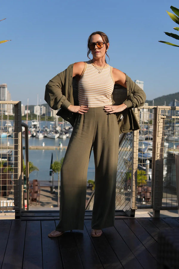 Calça Amélia Viscose com Linho Verde
