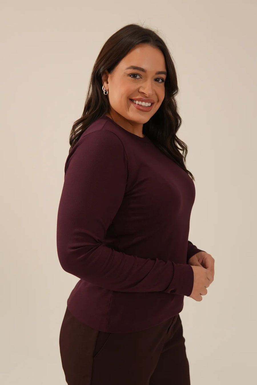 Blusa Malha Manga Longa Vinho Adriana