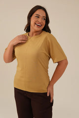 Camiseta Algodão Detalhe Franzido Caramelo Daniela