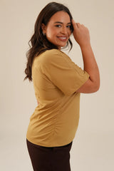 Camiseta Algodão Detalhe Franzido Caramelo Daniela