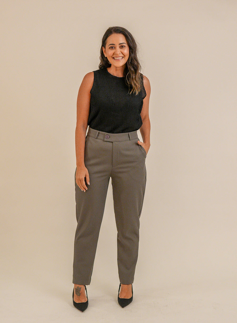 Calça Alfaiataria Feminina Cinza Eliana