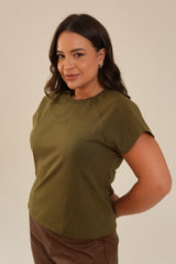 Camiseta Algodão Recortes Verde Militar Renata