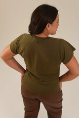 Camiseta Algodão Recortes Verde Militar Renata