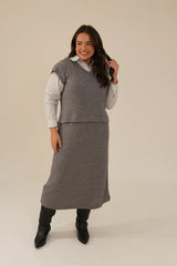 Saia Midi Tricot Cinza Vic