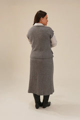 Saia Midi Tricot Cinza Vic