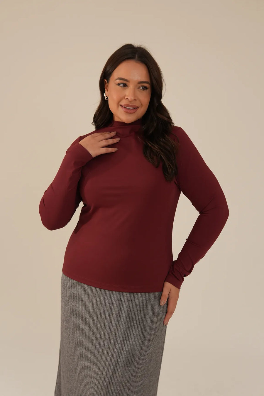 Blusa Poliamida Manga Longa Vinho Glória
