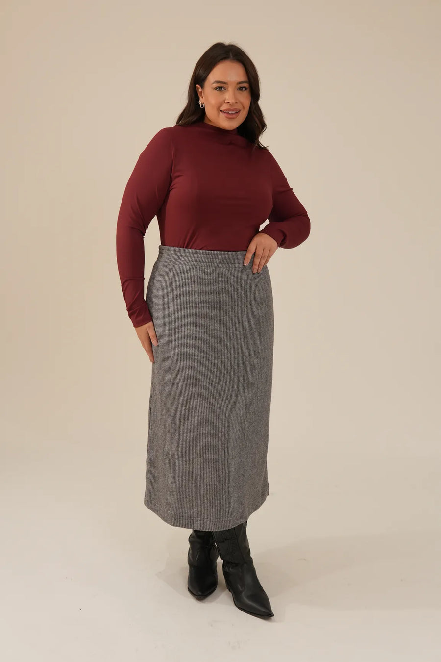 Saia Midi Tricot Cinza Vic