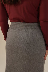 Saia Midi Tricot Cinza Vic