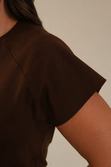 Camiseta Algodão Detalhe Recorte Marrom Renata