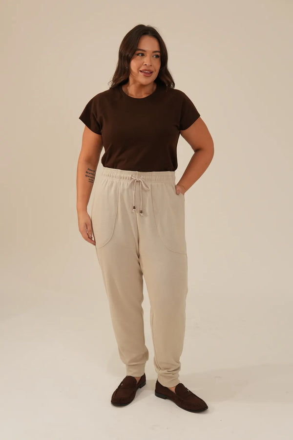 Calça Feminina Tricot Bege Luísa
