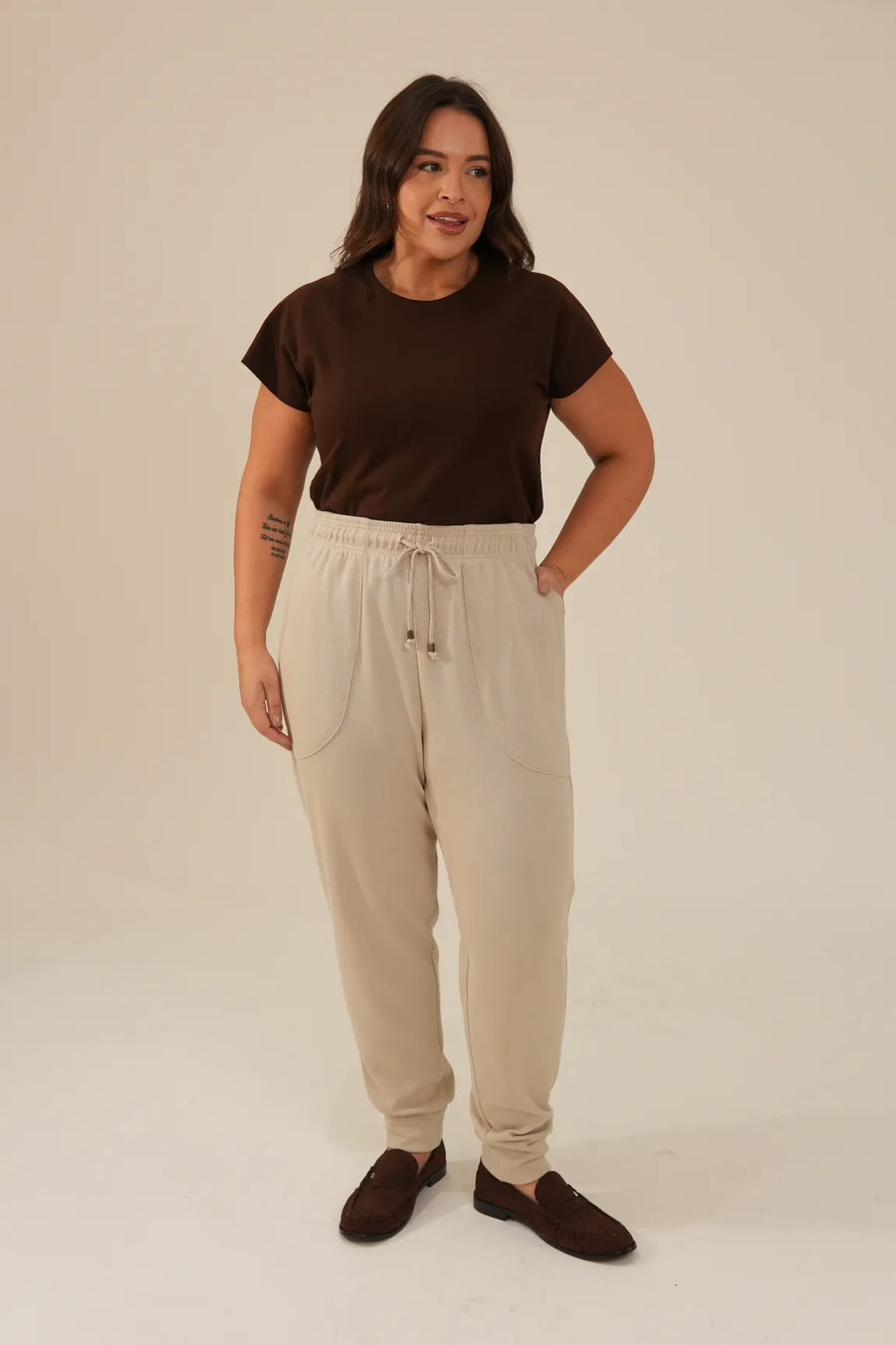 Calça Feminina Tricot Bege Luísa