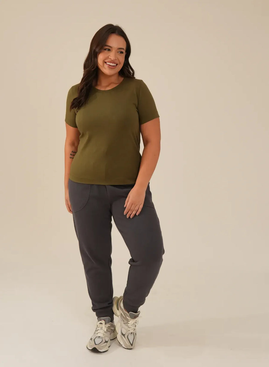 Camiseta Algodão Verde Militar Nina
