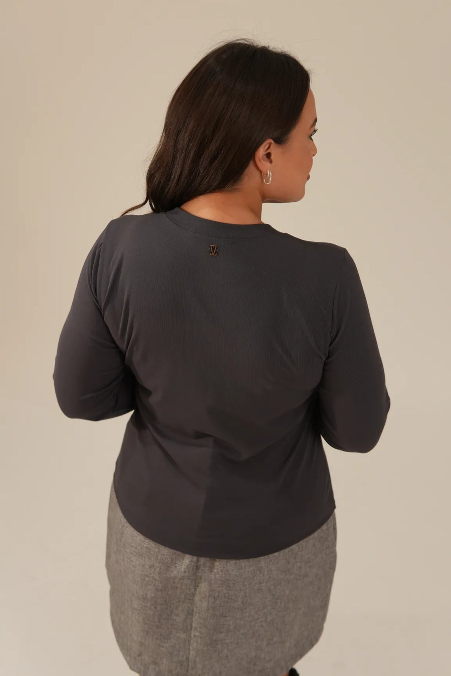 Blusa Malha Manga Longa Feminina Cinza Adriana