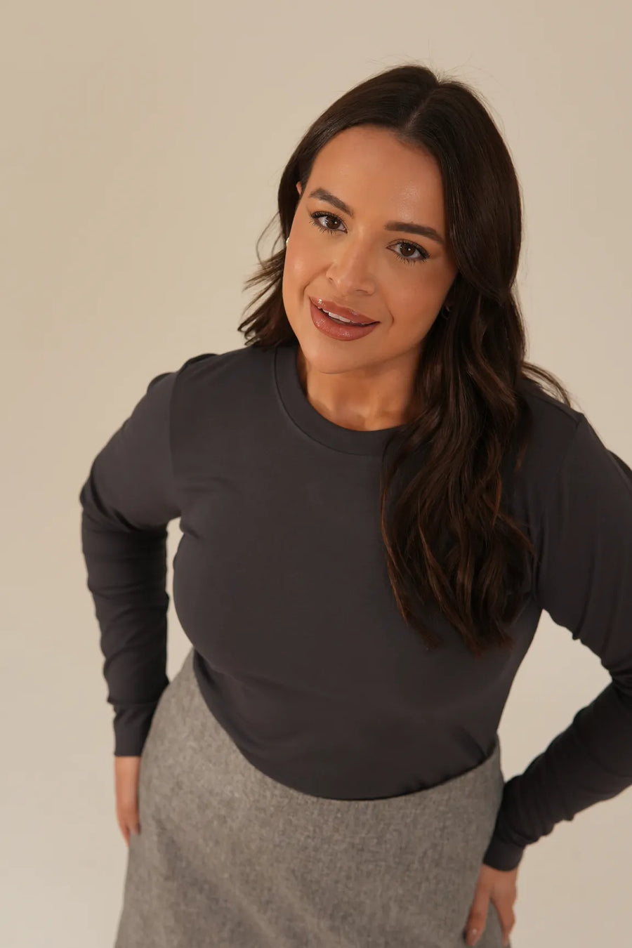 Blusa Malha Manga Longa Feminina Cinza Adriana