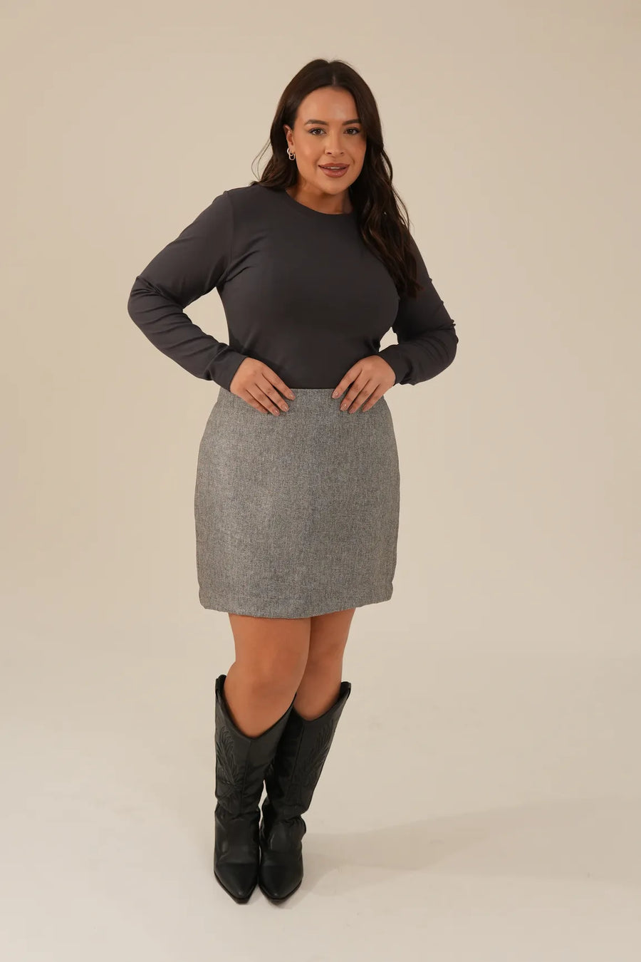 Blusa Malha Manga Longa Feminina Cinza Adriana