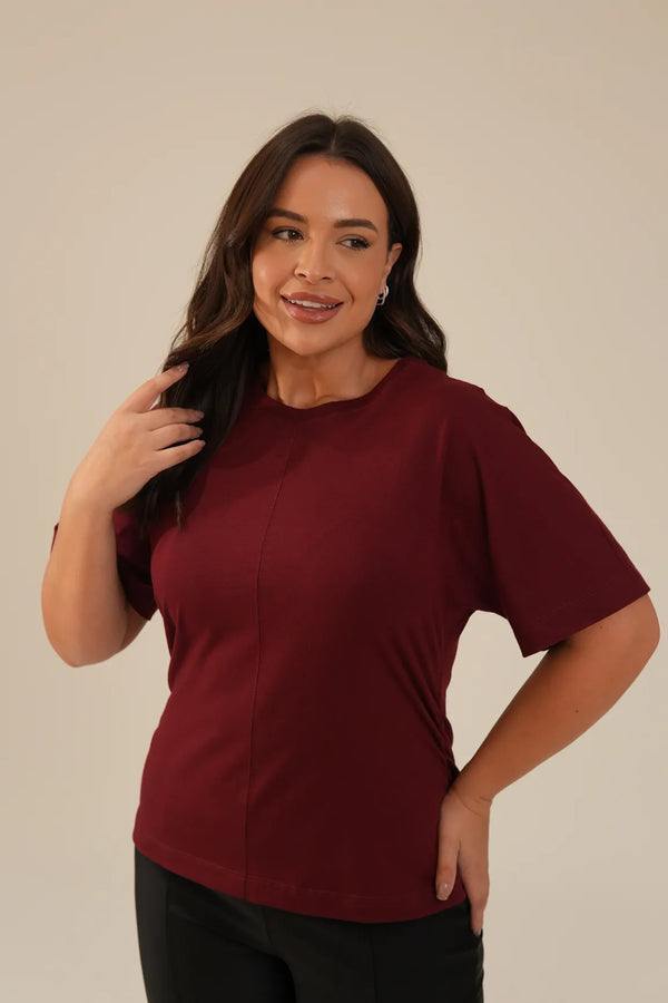 Camiseta Algodão Detalhe Franzido Vinho Daniela