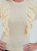Blusa com Recortes e Babados Estela - Bege Manteiga