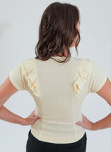 Blusa com Recortes e Babados Estela - Bege Manteiga