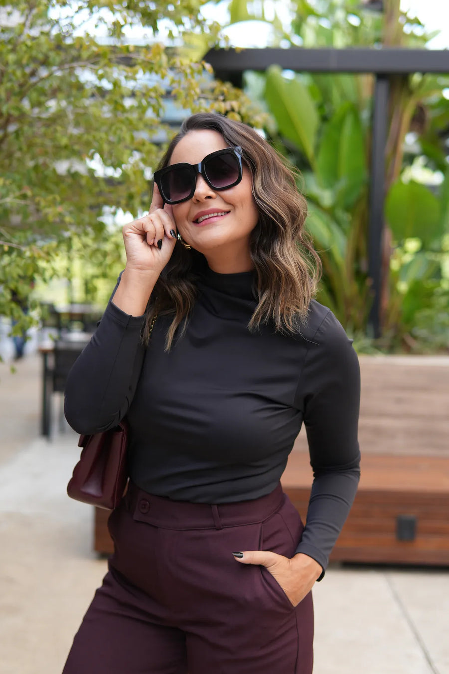 Blusa Poliamida Manga Longa Preta Glória