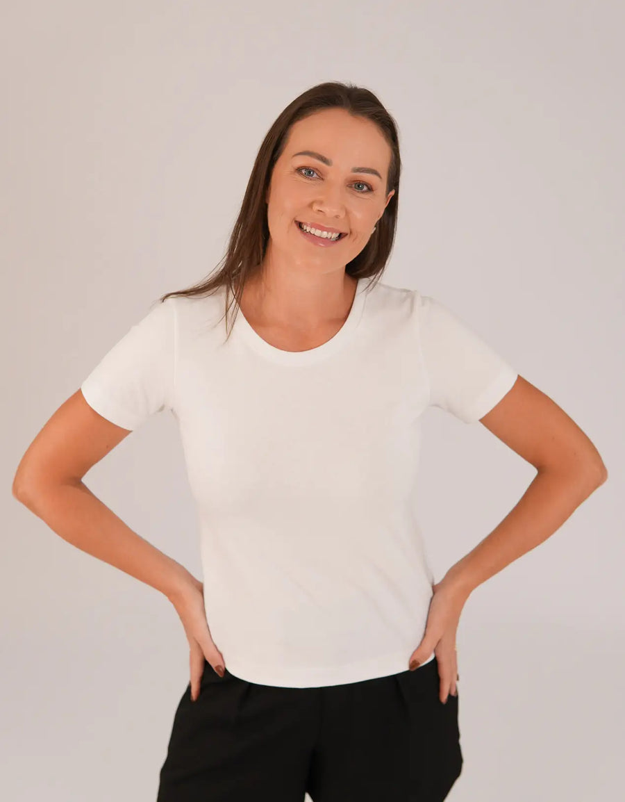 T-shirt Feminina Algodão com Elastano Nina - Branco