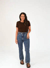 T-shirt Feminina Algodão com Elastano Nina - Marrom
