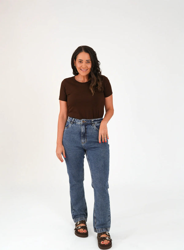 T-shirt Feminina Algodão com Elastano Nina - Marrom