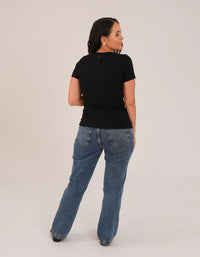 T-shirt Feminina Algodão com Elastano Nina - Preto