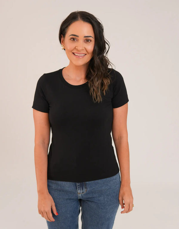 T-shirt Feminina Algodão com Elastano Nina - Preto