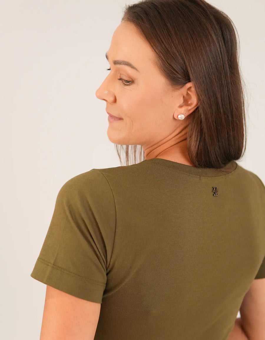T-shirt Feminina Algodão com Elastano Nina - Verde Militar