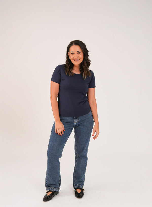 T-shirt Feminina Algodão com Elastano Nina - Marinho