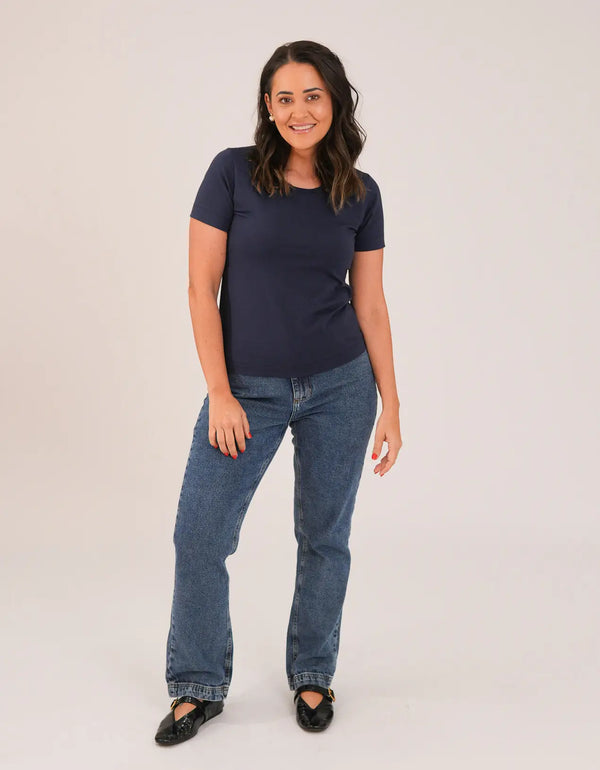 T-shirt Feminina Algodão com Elastano Nina - Marinho
