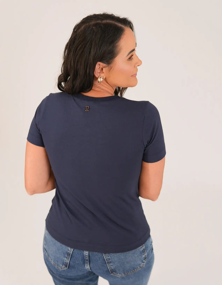 T-shirt Feminina Algodão com Elastano Nina - Marinho