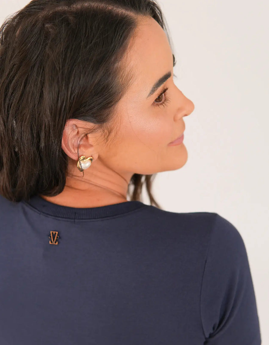 T-shirt Feminina Algodão com Elastano Nina - Marinho