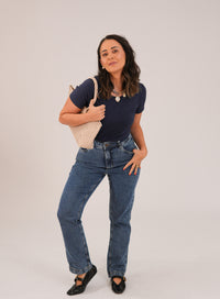 T-shirt Feminina Algodão com Elastano Nina - Marinho