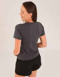 T-shirt Feminina Algodão com Elastano Nina - Cinza Escuro