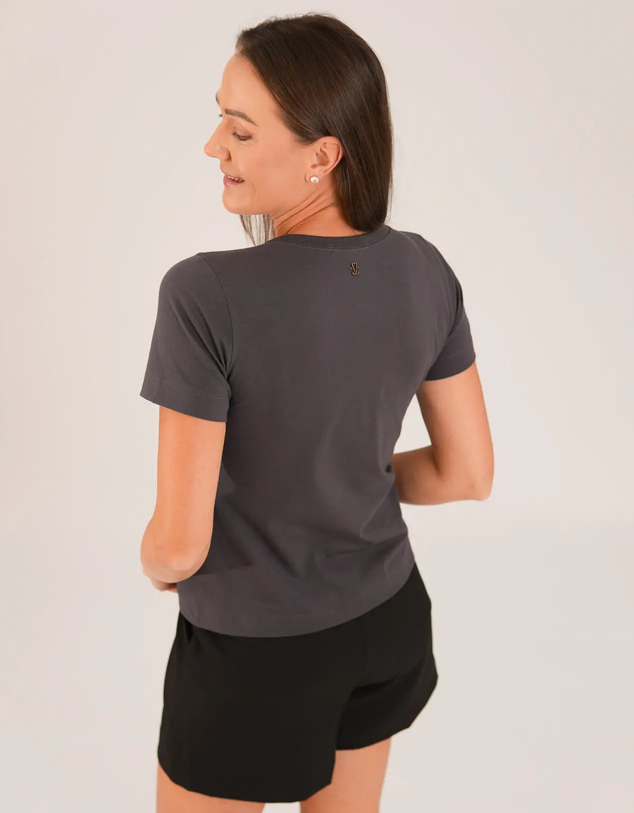 T-shirt Feminina Algodão com Elastano Nina - Cinza Escuro