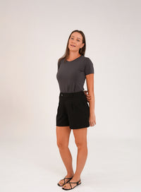 T-shirt Feminina Algodão com Elastano Nina - Cinza Escuro