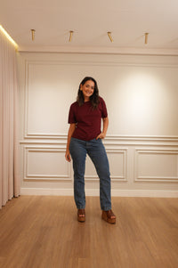 Camiseta Algodão Detalhe Franzido Vinho Daniela