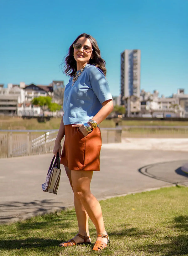 T-shirt Gola Larga Bela Azul