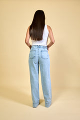 Calça Jeans Claro Pantalona Feminina Camille
