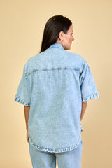 Camisa Jeans Claro Feminina Manga Curta Camille