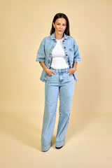 Calça Jeans Claro Pantalona Feminina Camille