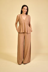 Blusa Feminina em Jacquard Decote V Marine - Caramelo Claro