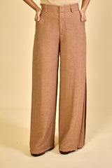 Calça Pantalona em Jacquard Feminina Marine - Caramelo Claro