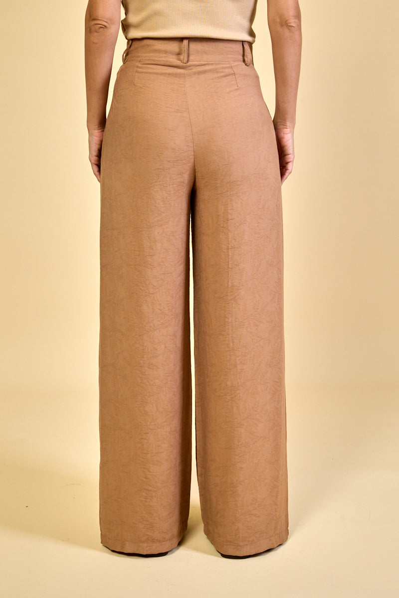Calça Pantalona em Jacquard Feminina Marine - Caramelo Claro
