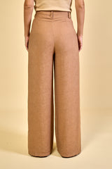 Calça Pantalona em Jacquard Feminina Marine - Caramelo Claro