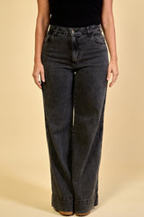 Calça Jeans Preta Pantalona Feminina Camille