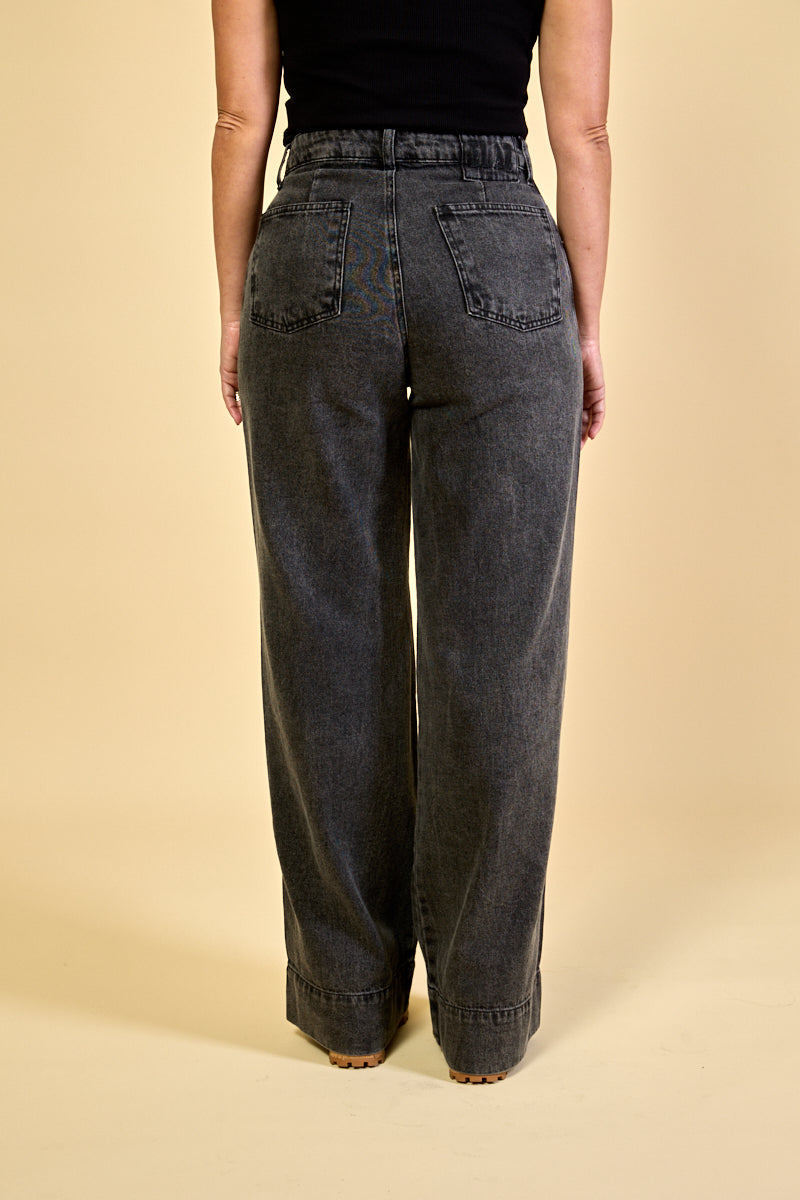 Calça Jeans Preta Pantalona Feminina Camille