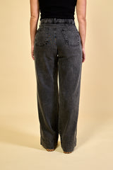 Calça Jeans Preta Pantalona Feminina Camille