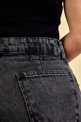 Calça Jeans Preta Pantalona Feminina Camille